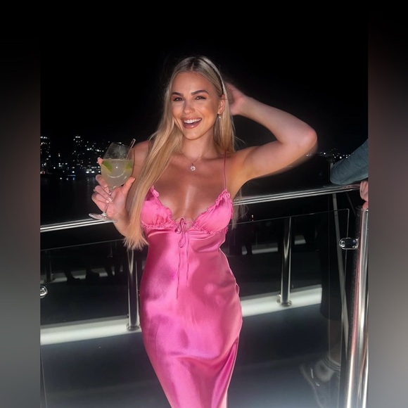 Zara long dress maxi hot pink satin lingerie evening party wedding holiday - Picture 6 of 16